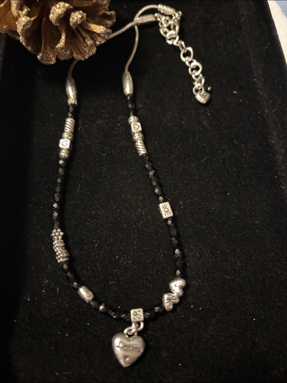 Brighton Black Beaded Heart Pendant Necklace-“Dream”